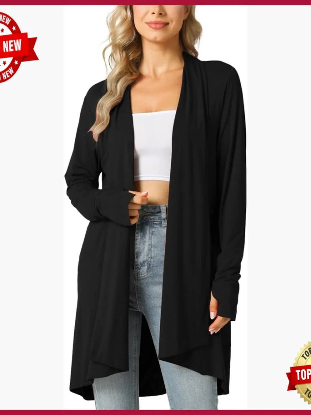 Lightweight Long Sleeve Draped Cardigan Open Front Slouchy Stretch Sweater